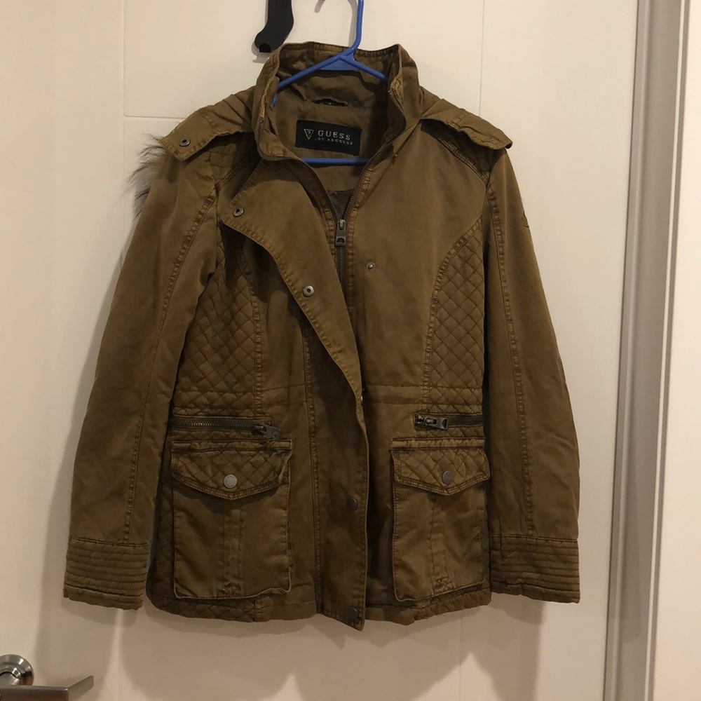 GUESS Brown Winter Jacket with Fur Hood